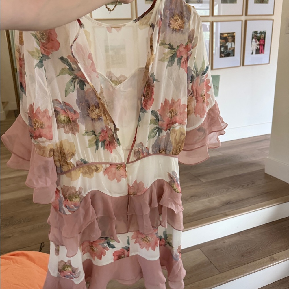 TALULAH Floral Ruffle Dress in Pink and Cream